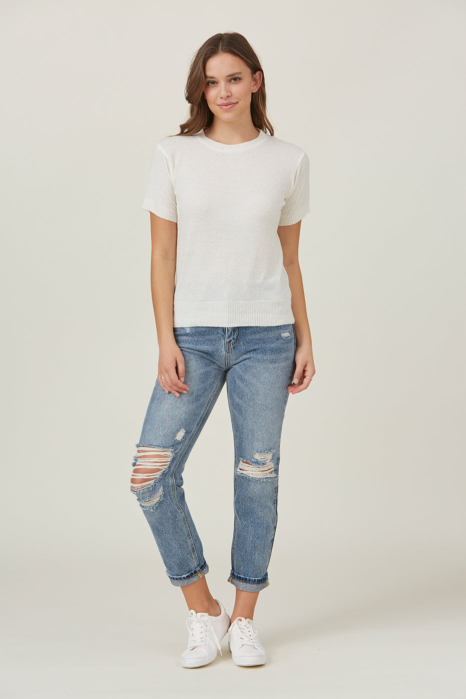 Brushed Textured Lightweight Knit Top