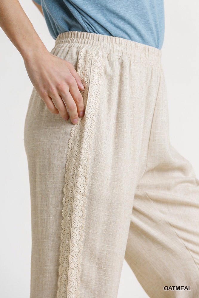 Linen Joggers with Side Lace in Oatmeal