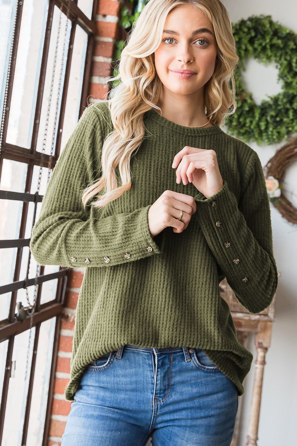Solid Waffle Top With Button Detail
