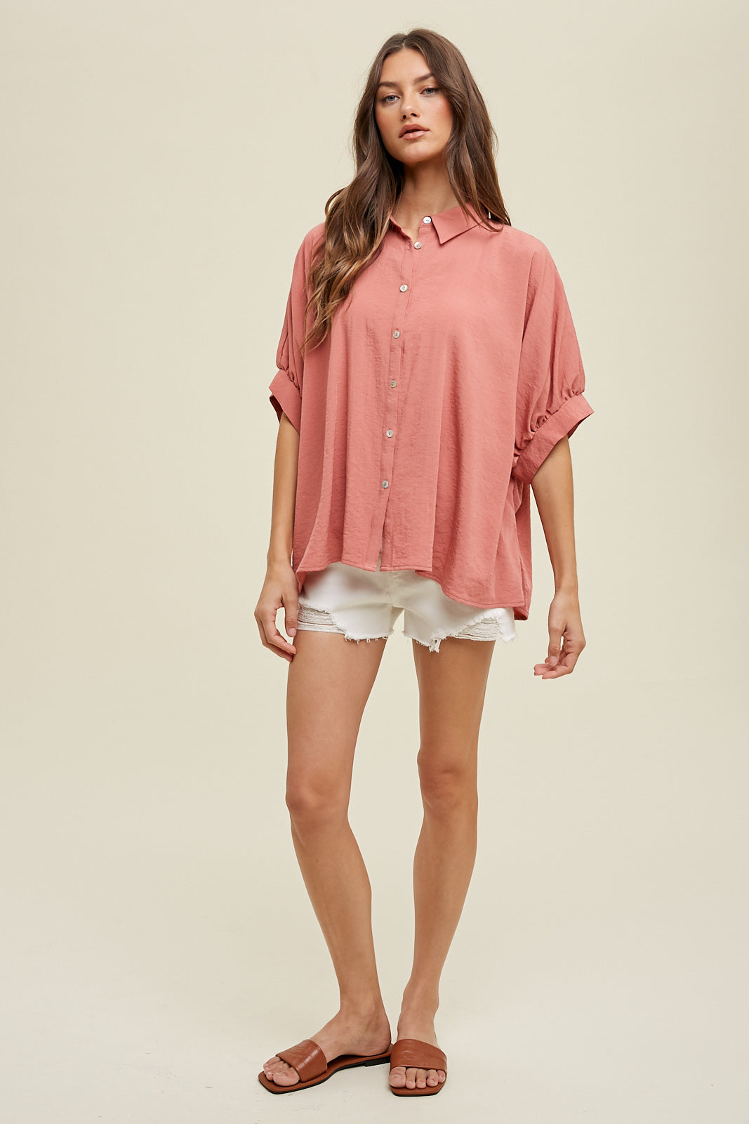 Oversized Boxy button up blouse in 2 Colors