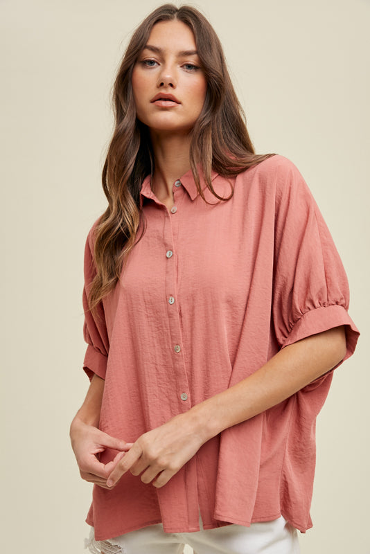 Oversized Boxy button up blouse in 2 Colors