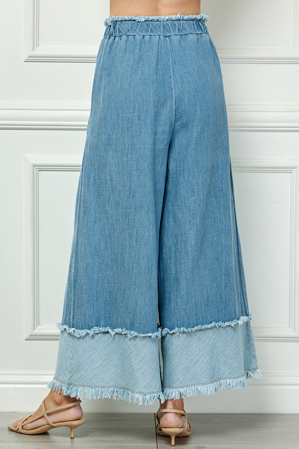 Fringe Detail Wide Leg Denim Pants
