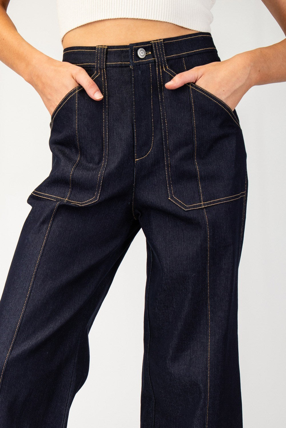 Cuff Detail Denim Pants