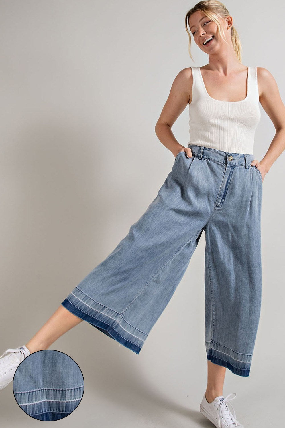 Mineral Washed Wide Leg Pants in Denim