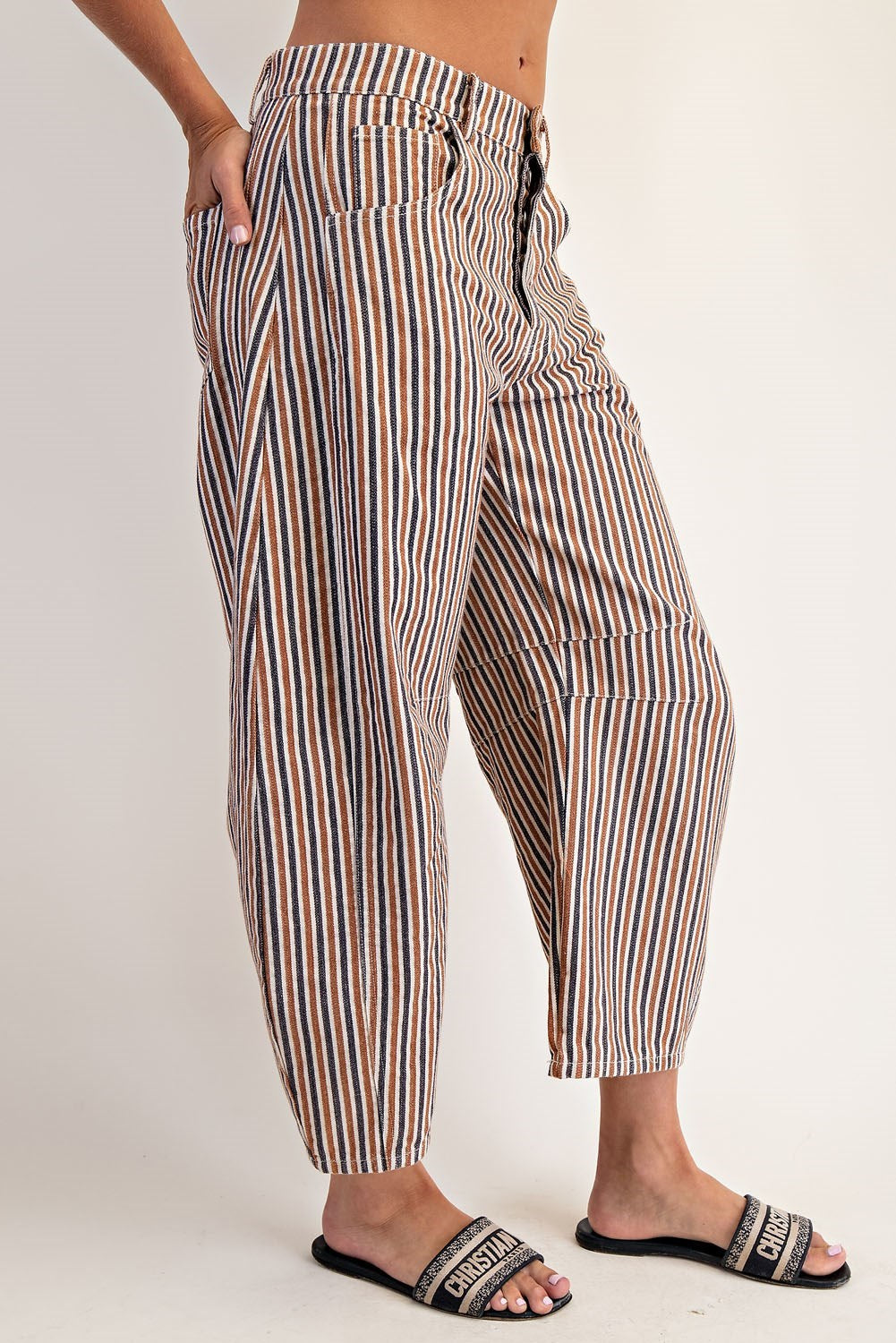 Mineral Washed Striped Barrel Pants in Sedona Sunset