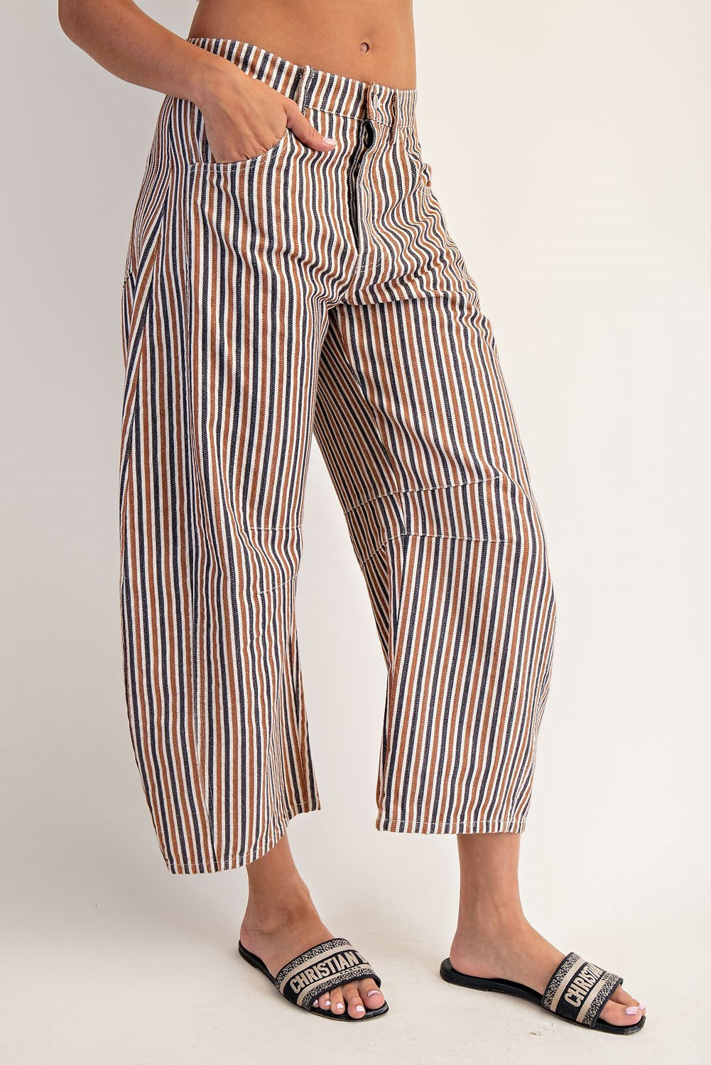 Mineral Washed Striped Barrel Pants in Sedona Sunset
