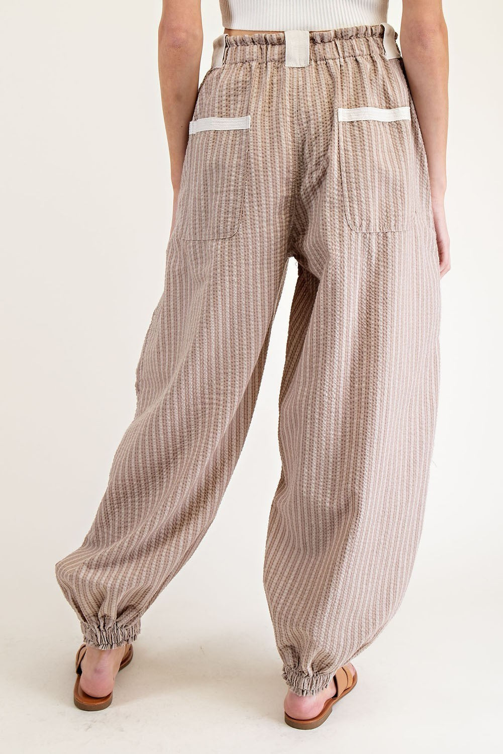 Striped Drawstring Jogger Pants in Oatmeal