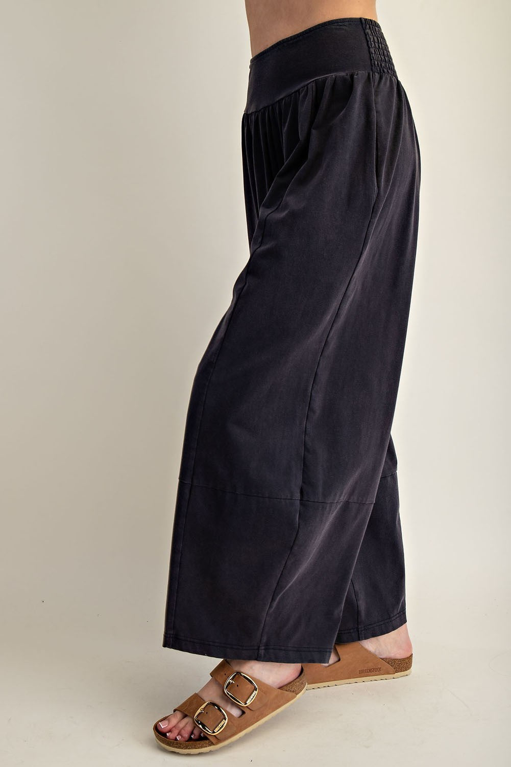 Mineral Wash Crop Pant Set in Ash Black