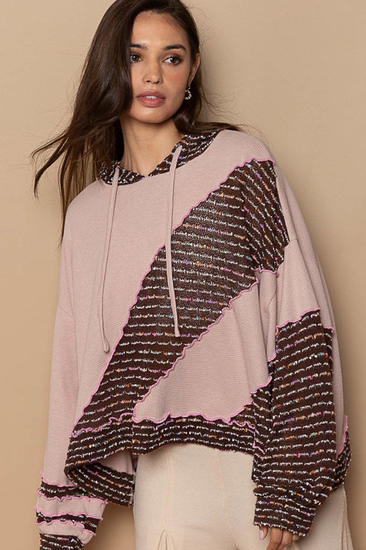 Mixed Textured Oversized Thermal Hoodie