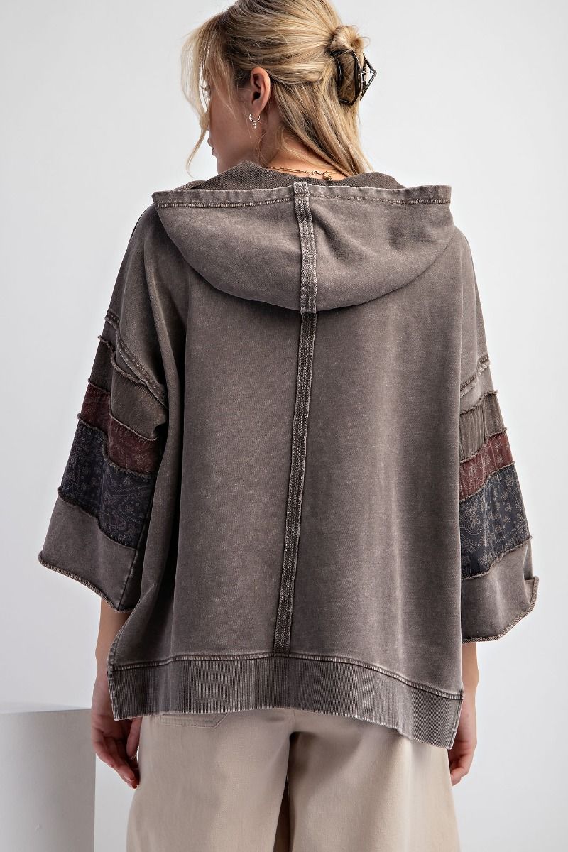 Plus Size 3/4 Sleeve Mixed texture Hoodie