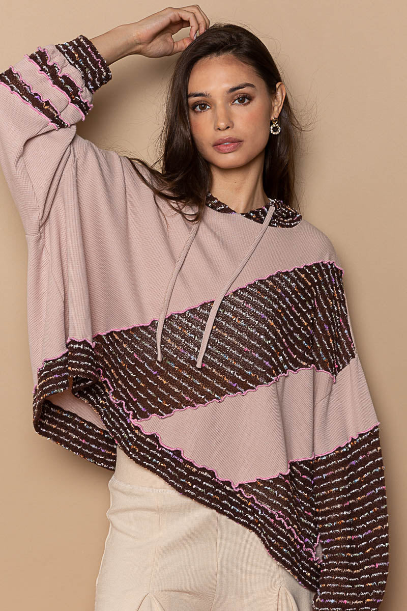 Mixed Textured Oversized Thermal Hoodie