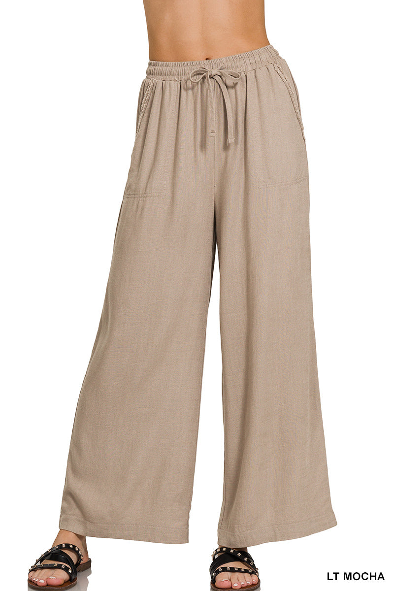Wide Leg Linen Pants in Light Mocha