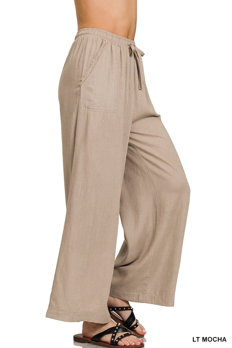 Wide Leg Linen Pants in Light Mocha