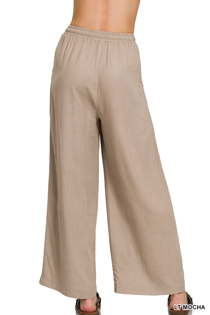 Wide Leg Linen Pants in Light Mocha
