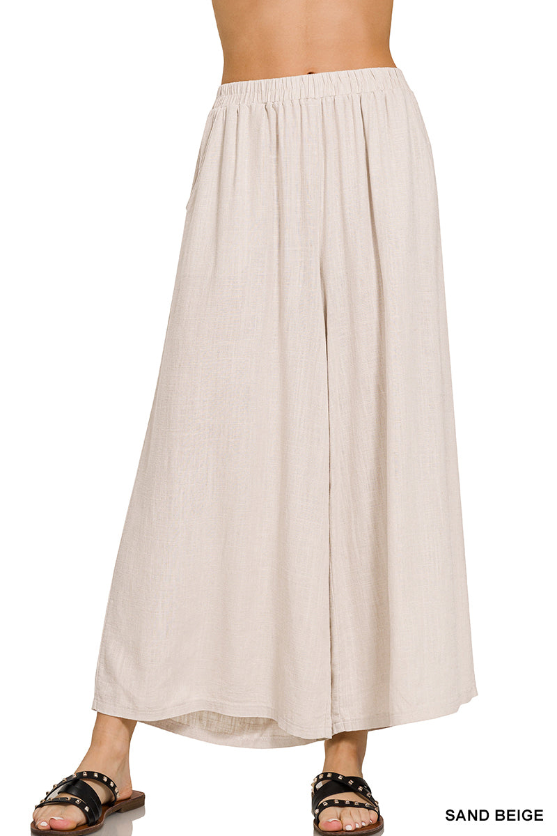 Linen Blend Wide Leg Pants in Sand Beige