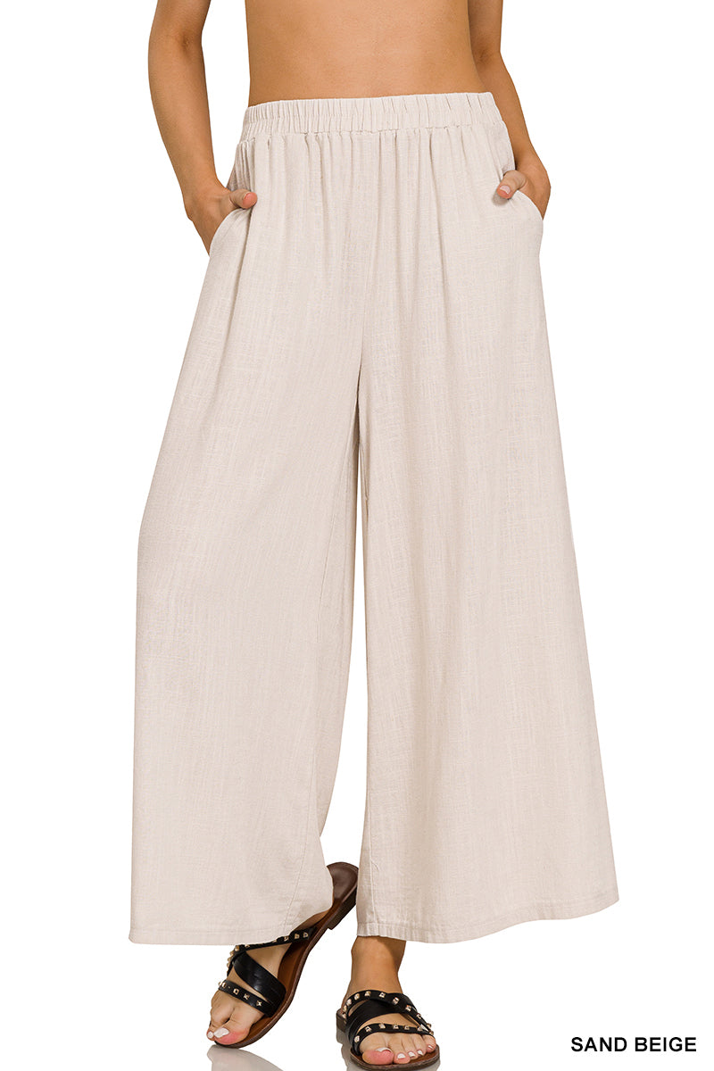 Linen Blend Wide Leg Pants in Sand Beige
