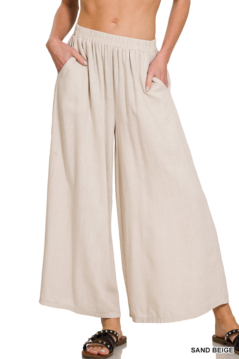 Linen Blend Wide Leg Pants in Sand Beige
