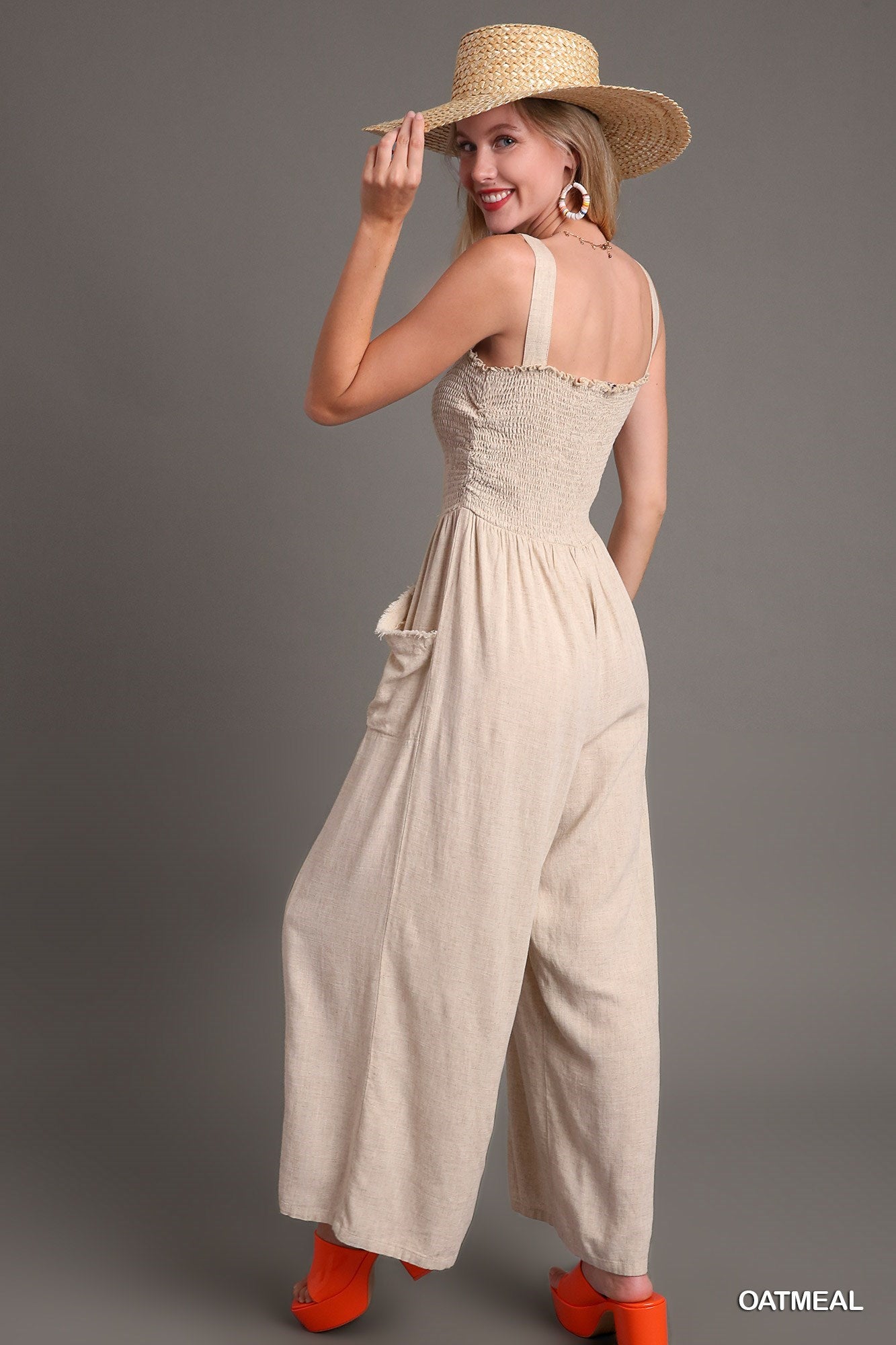 Plus size Smocked Jumpsuit in Oatmeal 40%off use code sale40
