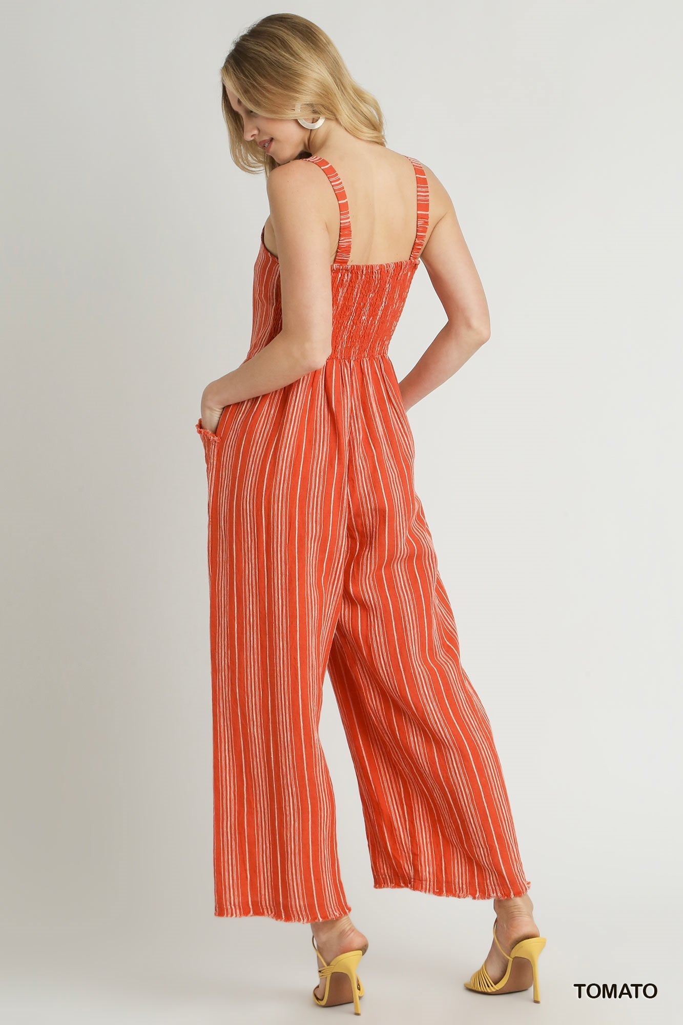 Washed Sleeveless Jumpsuit in Tomato/Cream