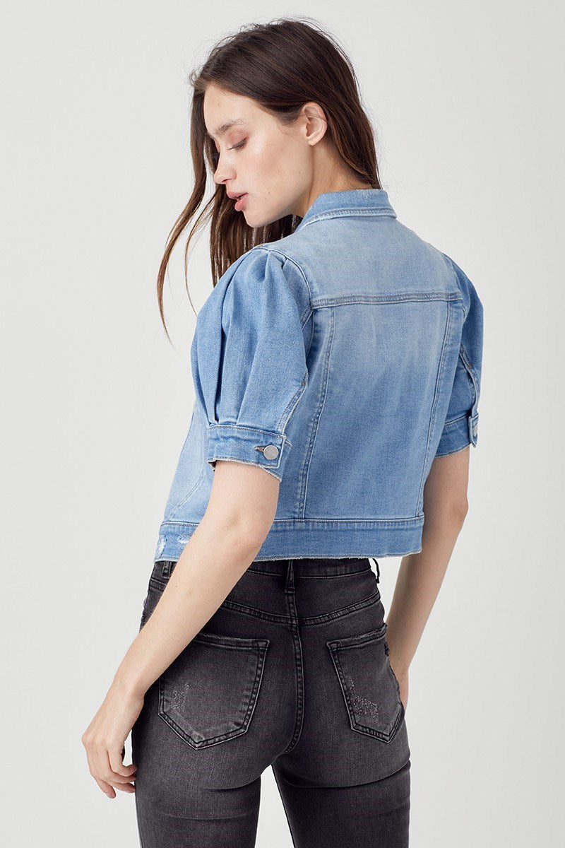 Shirring Crop Denim Jacket