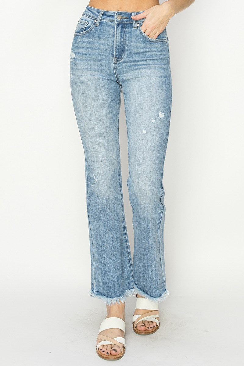 Risen Brand High-Rise Vintage Frayed Hem Bootcut Jeans