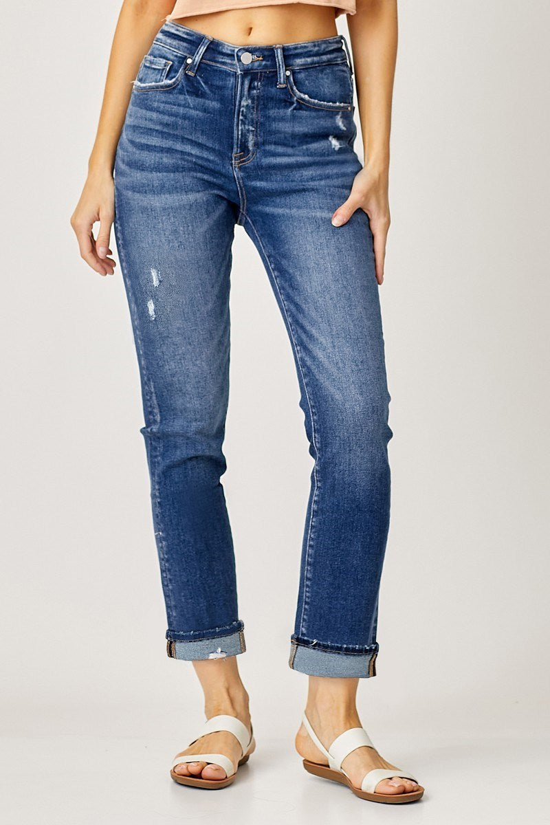Risen Midrise Straight Jeans