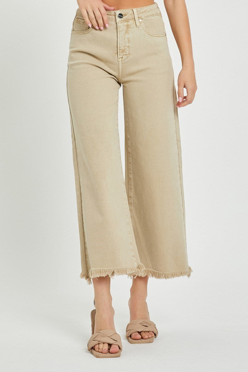 Risen High Rise Tummy Control Cropped Wide Leg Jeans