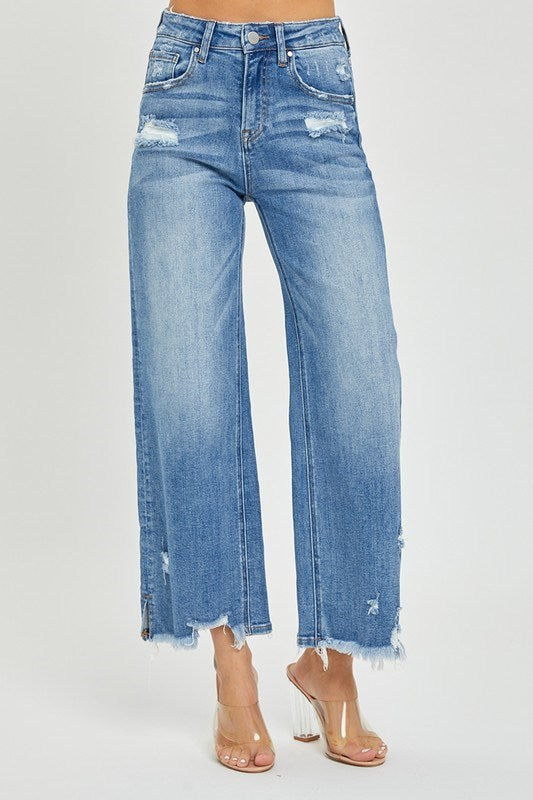 Risen Side Slit Ankle Flare Jeans
