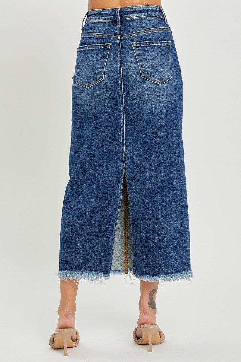 High Rise Frayed Long Pencil Denim skirt