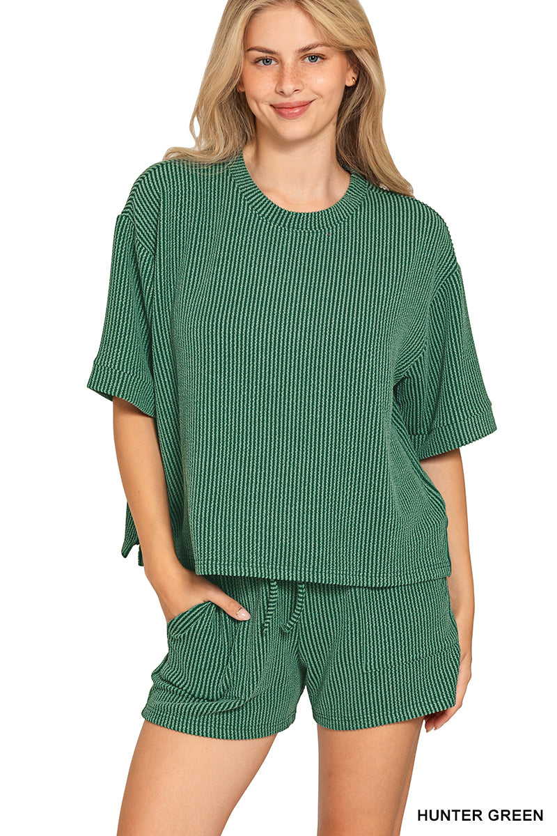 Raised Rib Matching Set in Hunter Green