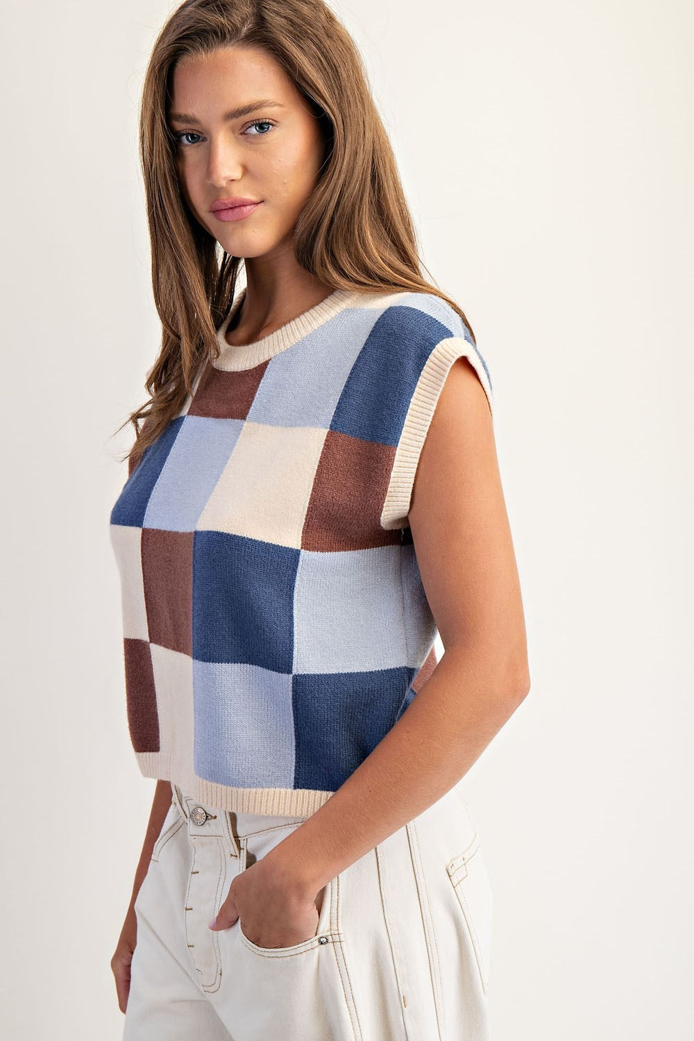 Checker Pattern Vest in Mocha Frost