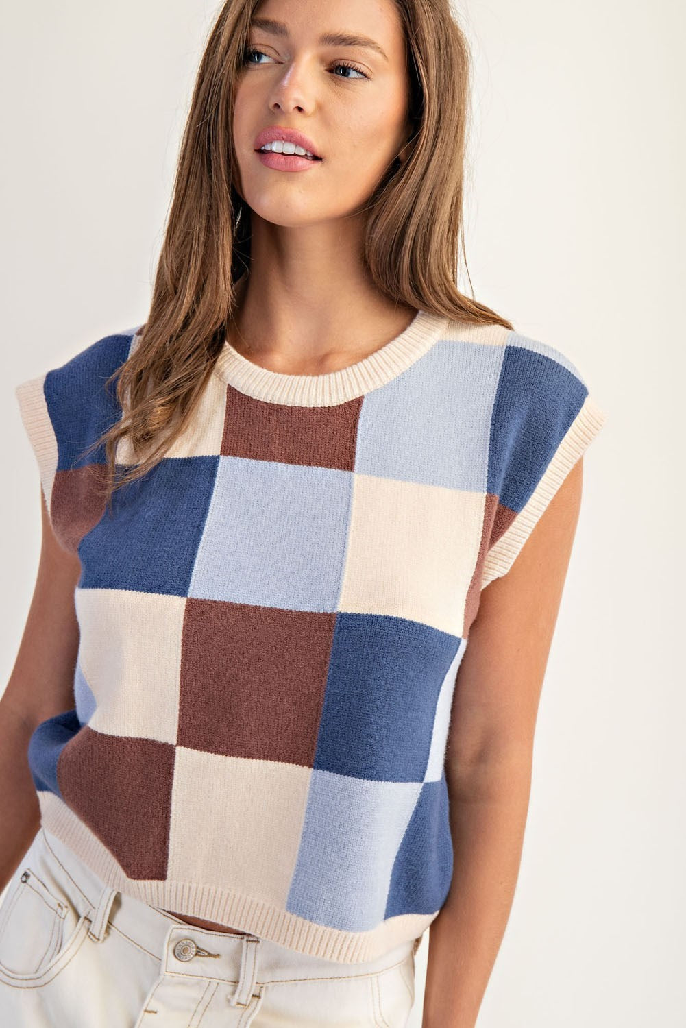 Checker Pattern Vest in Mocha Frost