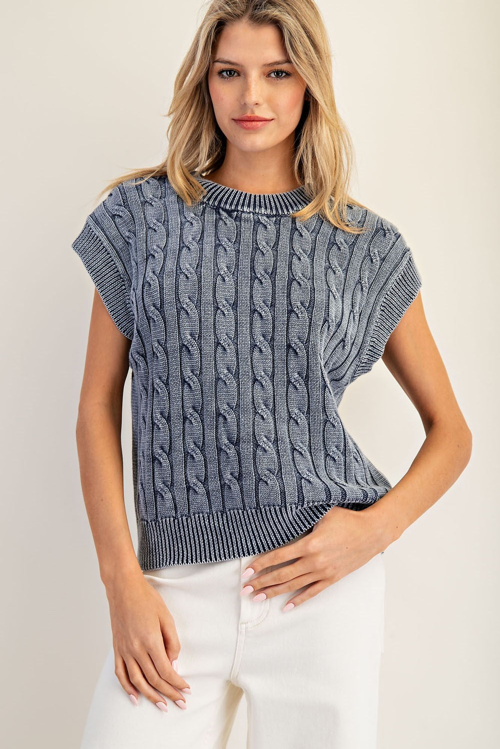 Short Sleeve Cable Knit Top