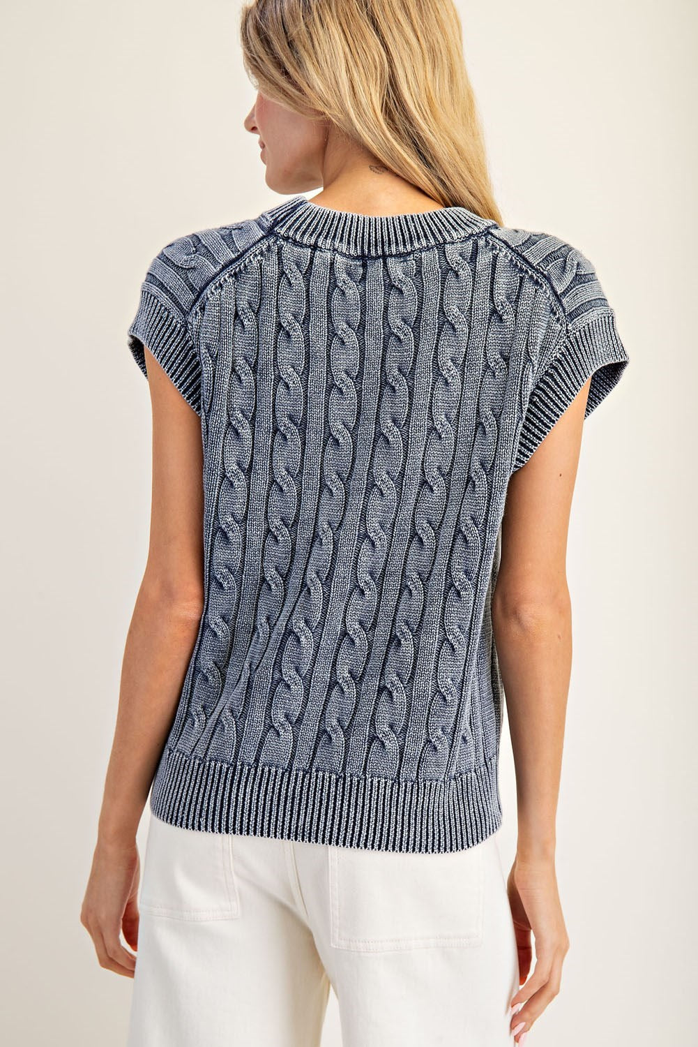 Short Sleeve Cable Knit Top