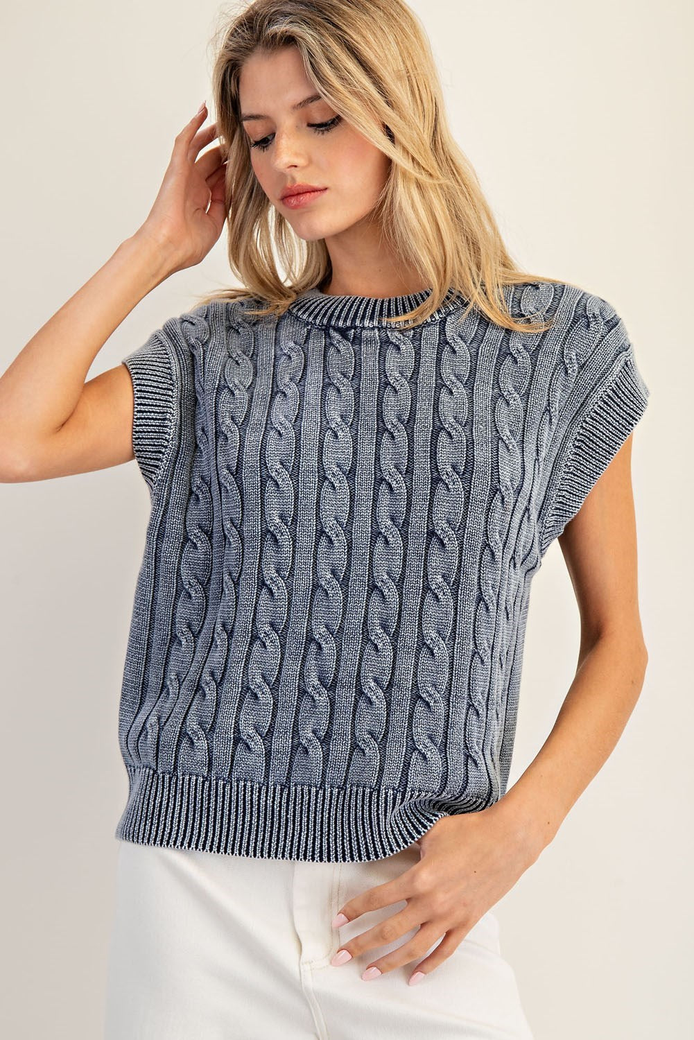 Short Sleeve Cable Knit Top