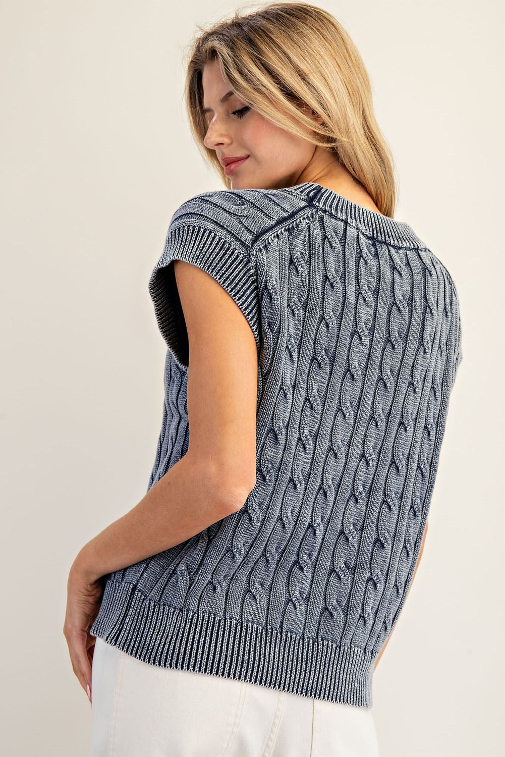 Short Sleeve Cable Knit Top