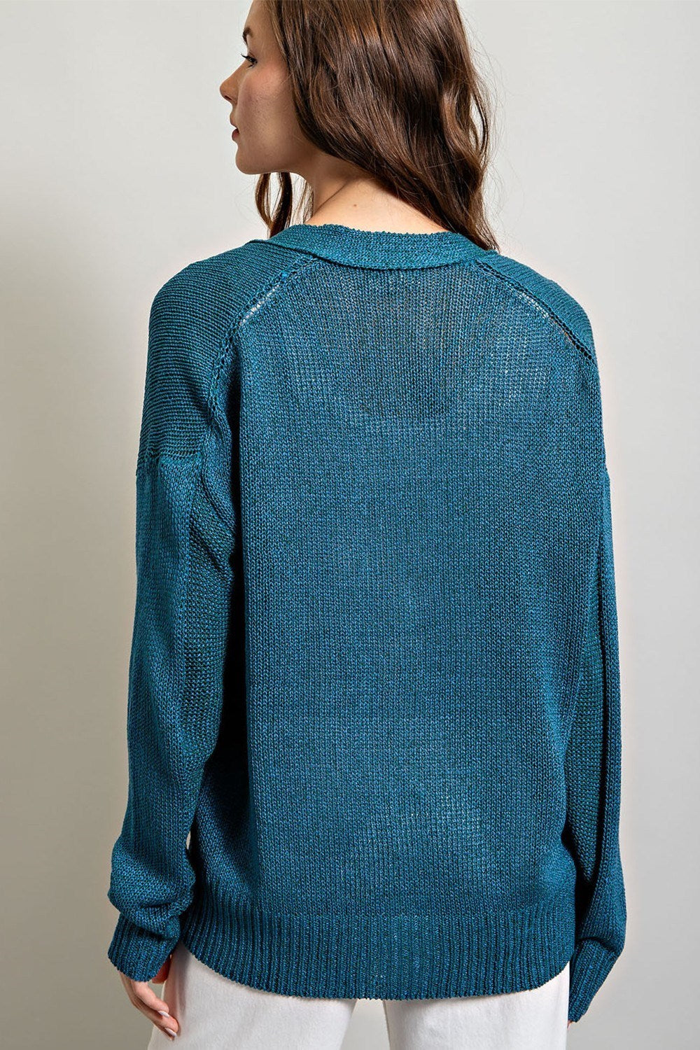 Button Down Cardigan in Teal