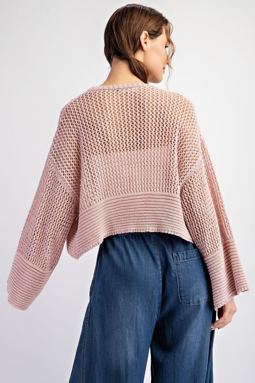 Eyelet Knit Crop Cardigan in Dusty Rose
