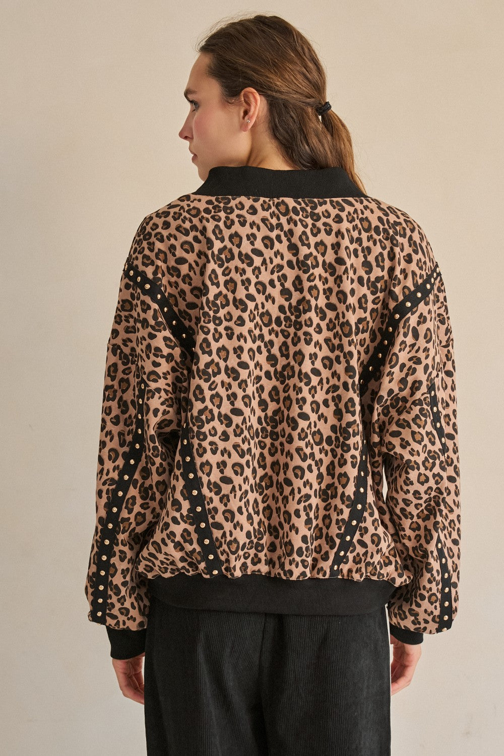 Leopard Twist Front Studded Sweatshirt
