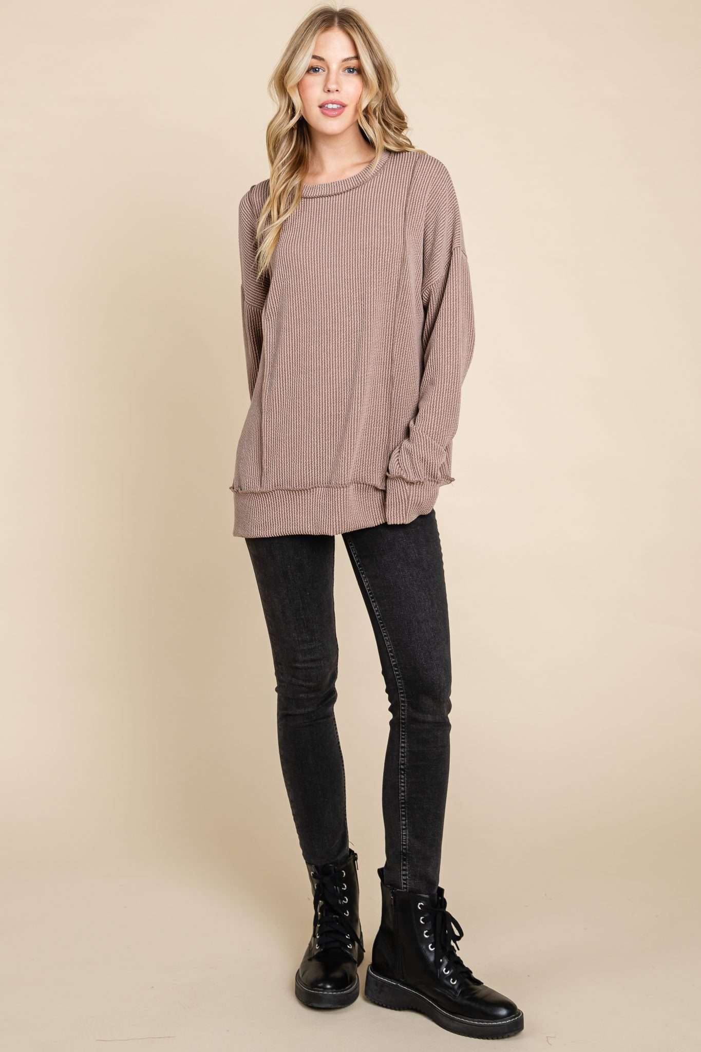 Softest Ribbed Crew Neck with Exposed Stitch Details