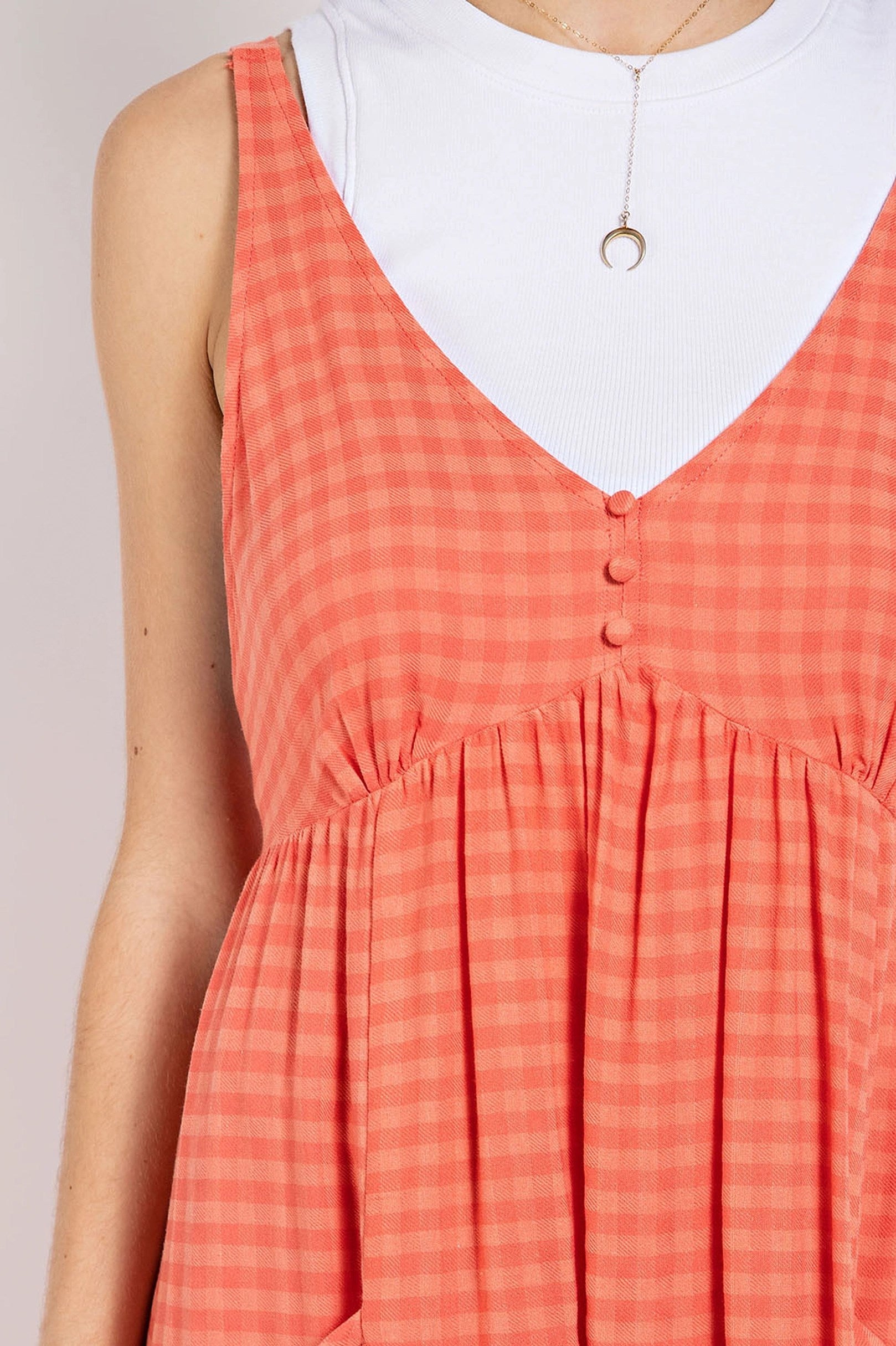 Gingham Button Midi Dress in Coral