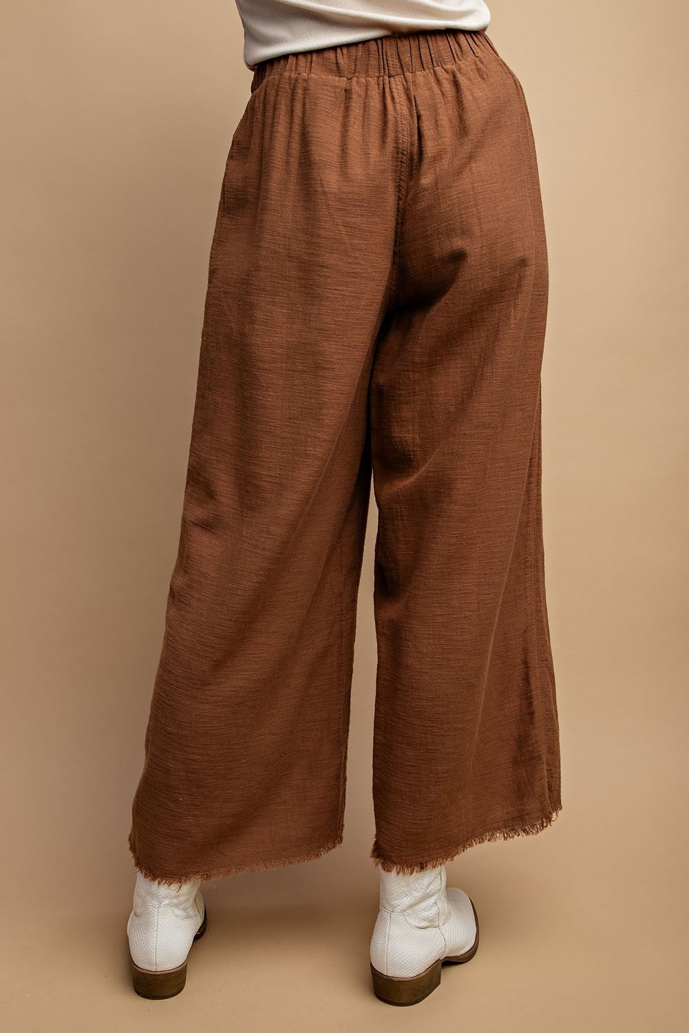 Frayed Wide Leg Pants in Brown