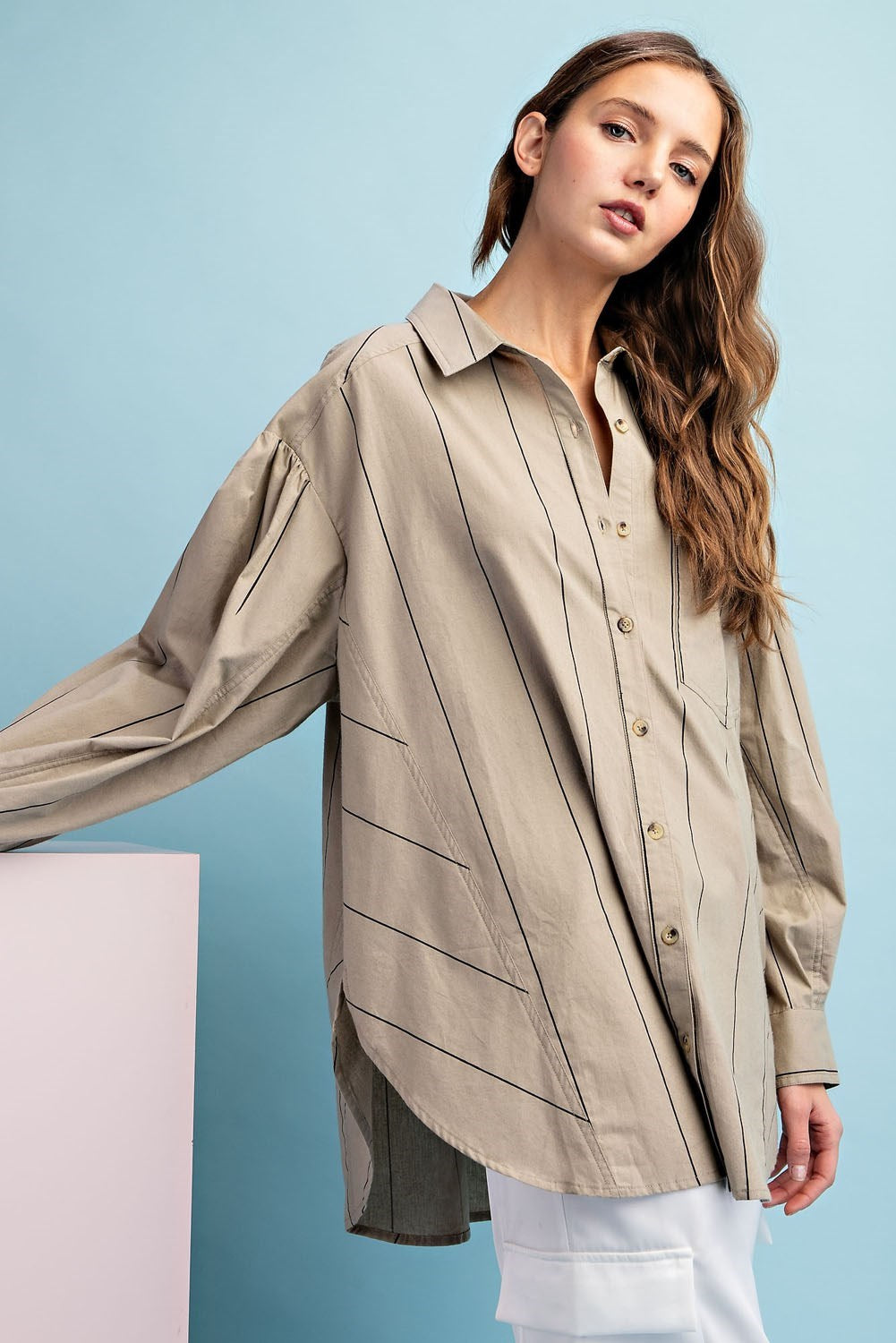 Striped Button up Collared Shirt in Coco/Black