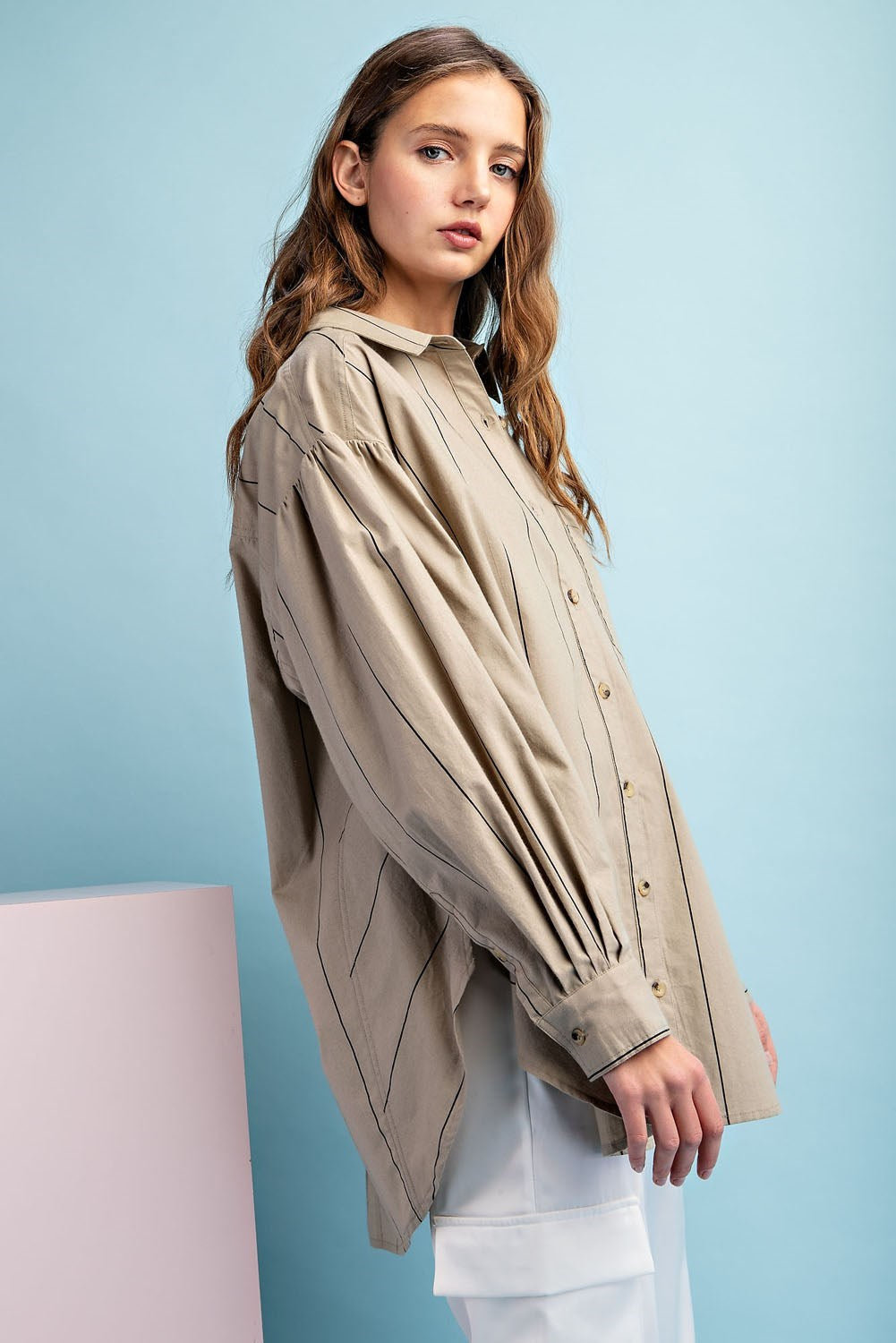Striped Button up Collared Shirt in Coco/Black