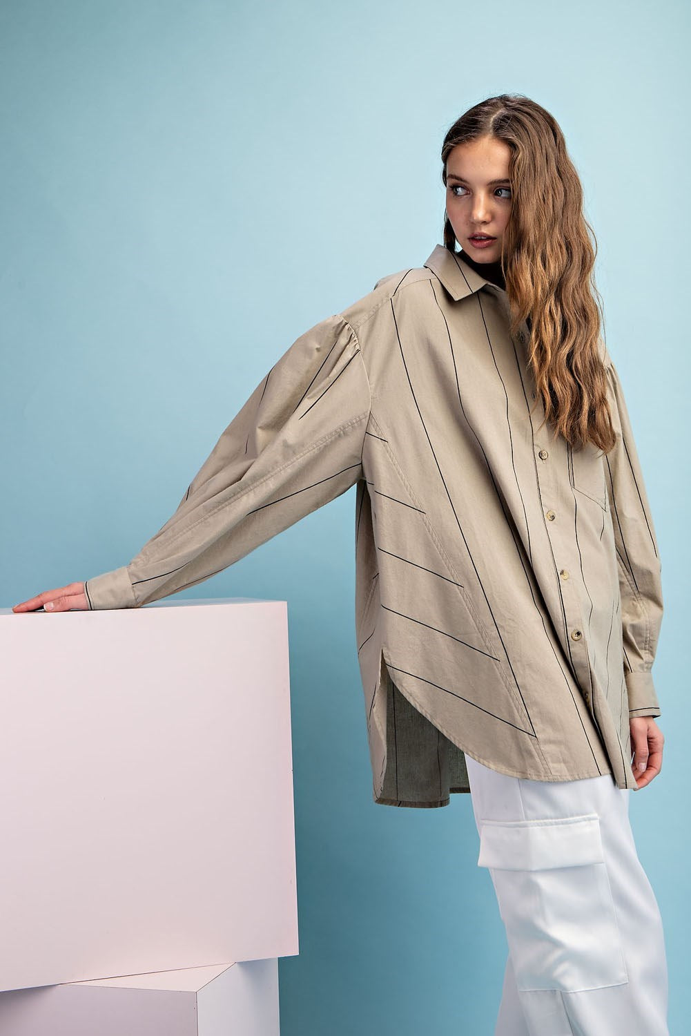 Striped Button up Collared Shirt in Coco/Black