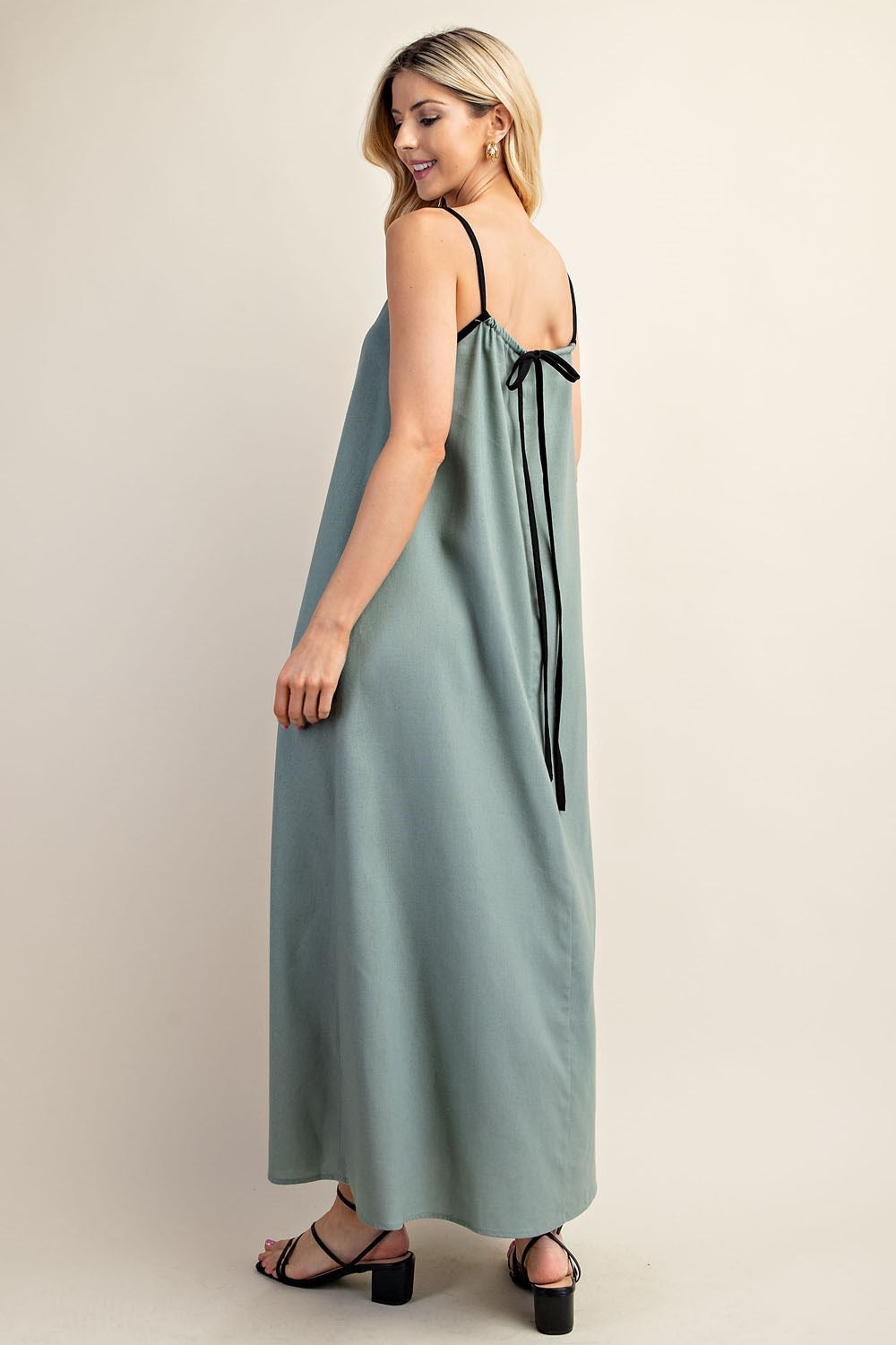 Linen Midi Dress in Teal