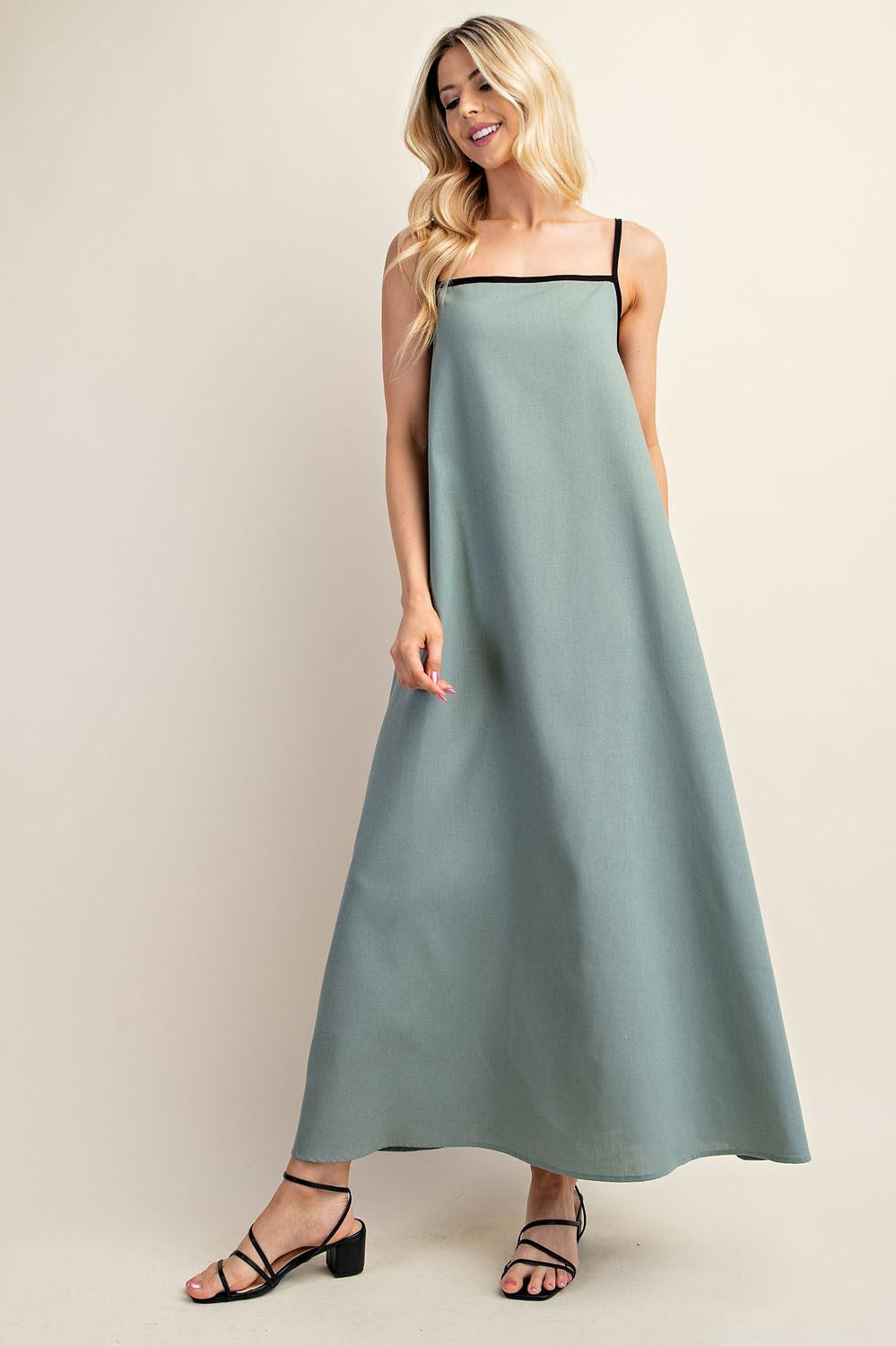 Linen Midi Dress in Teal