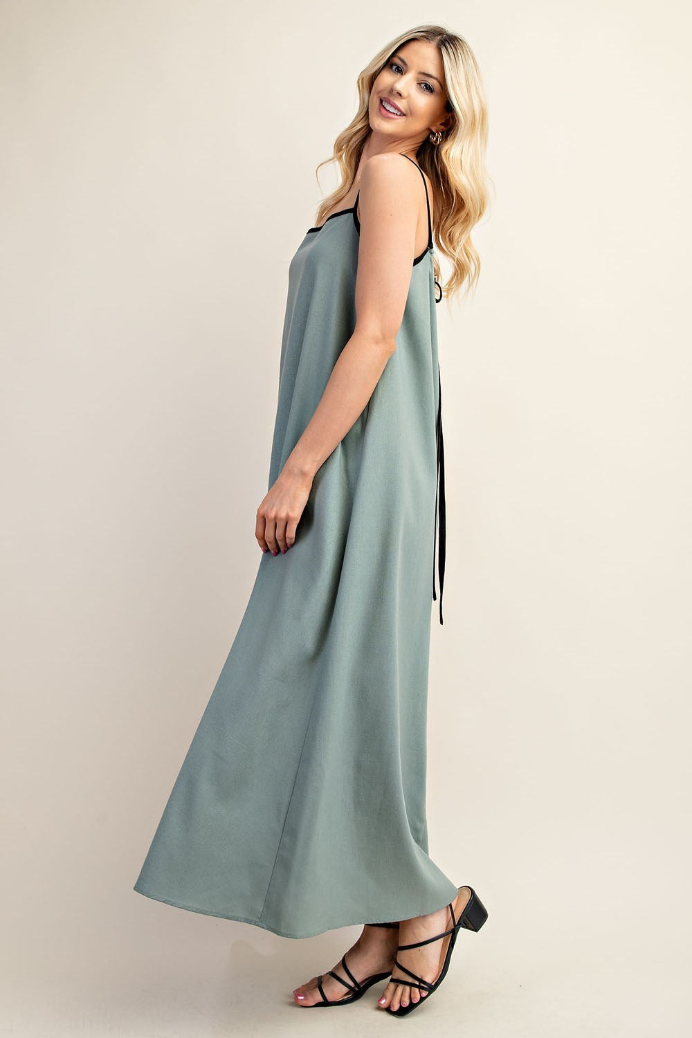Linen Midi Dress in Teal