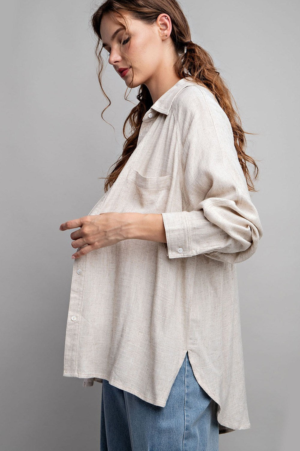 Linen Button Down Top in Cocoa