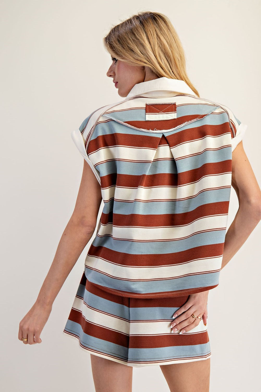Stripe Polo Set in Mocha Sky